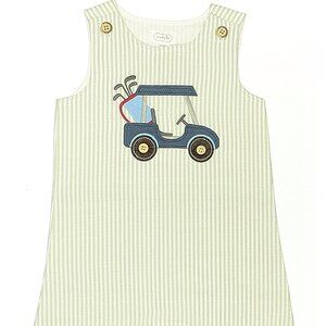 Mud Pie Golf Cart Jon Baby Green Striped Jumper One Piece 12-18 M Easter NWT